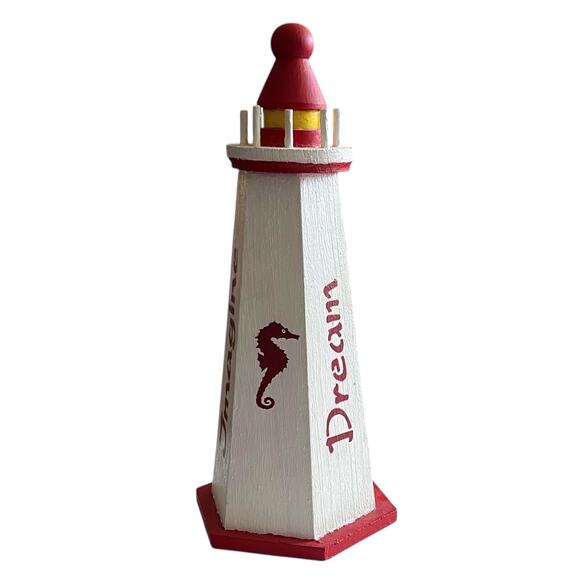 Handmade Red & White Painted Wooden Lighthouse Bird House 10.5" x 4.75" - Picture 2 of 9